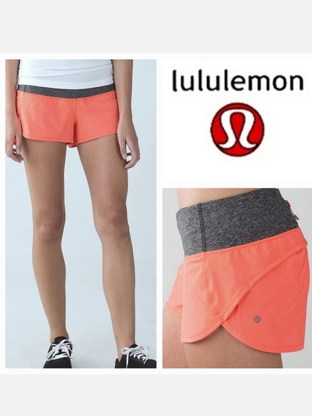 Lululemon Speed Up Mid-Rise Short 2½" Grapefruit/Heathered Gray Sz 4